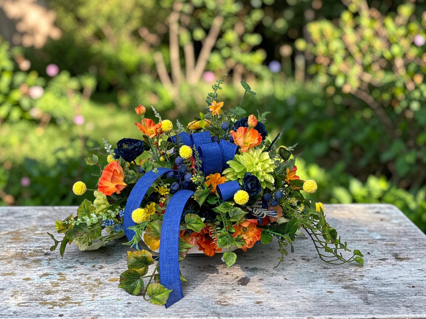 Summer Wildflower Arrangement Dough Bowl 26 Inch Centerpiece TCT Crafts