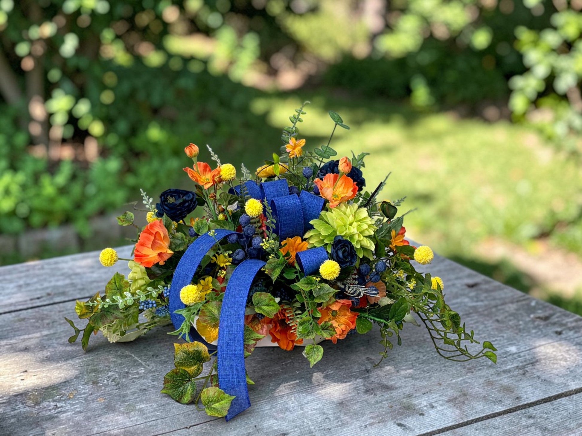 Summer Wildflower Arrangement Dough Bowl 26 Inch Centerpiece TCT Crafts