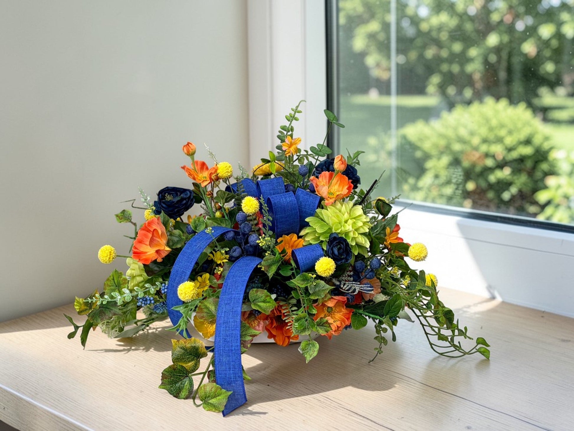 Summer Wildflower Arrangement Dough Bowl 26 Inch Centerpiece TCT Crafts