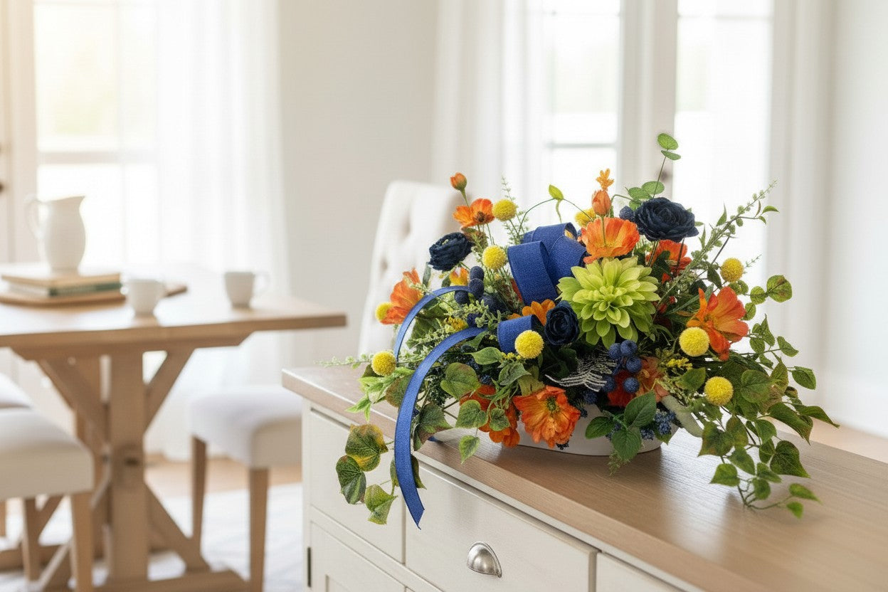 Summer Wildflower Arrangement Dough Bowl 26 Inch Centerpiece TCT Crafts