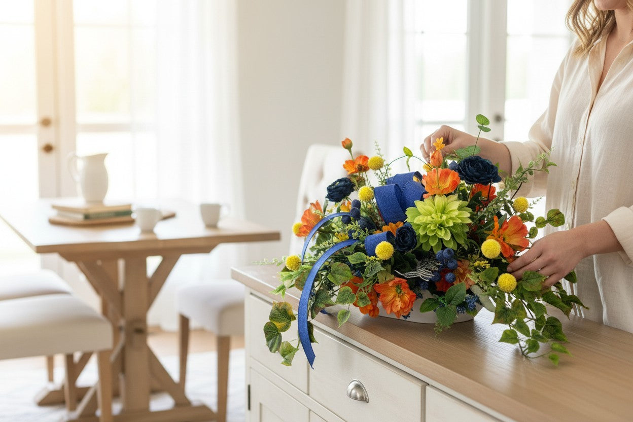 Summer Wildflower Arrangement Dough Bowl 26 Inch Centerpiece TCT Crafts