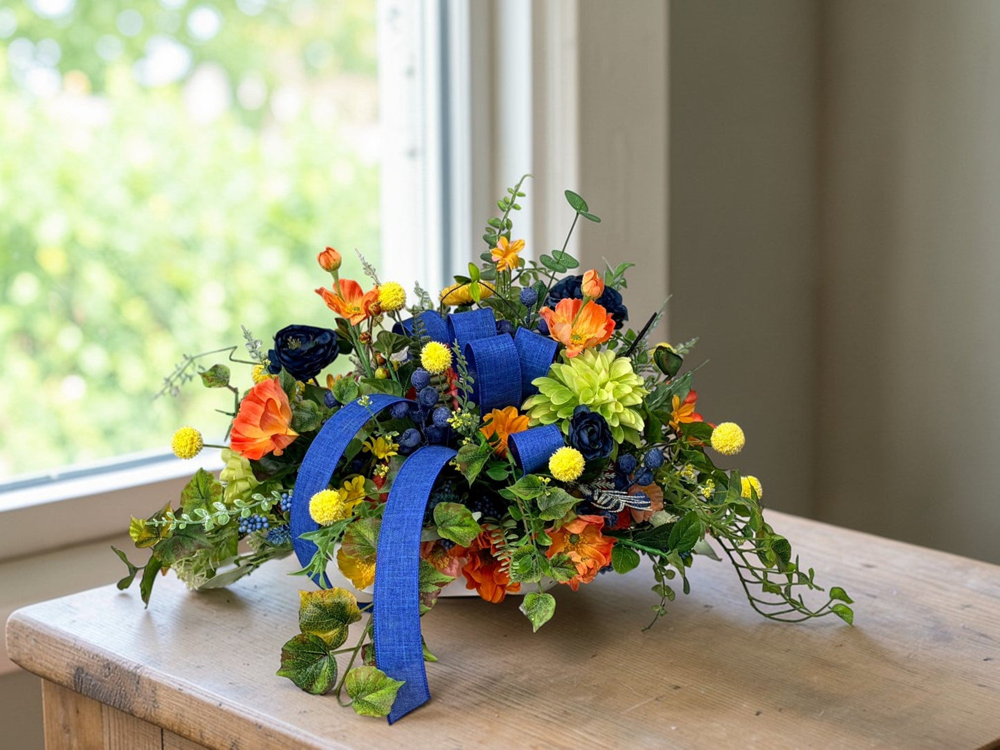 Summer Wildflower Arrangement Dough Bowl 26 Inch Centerpiece TCT Crafts