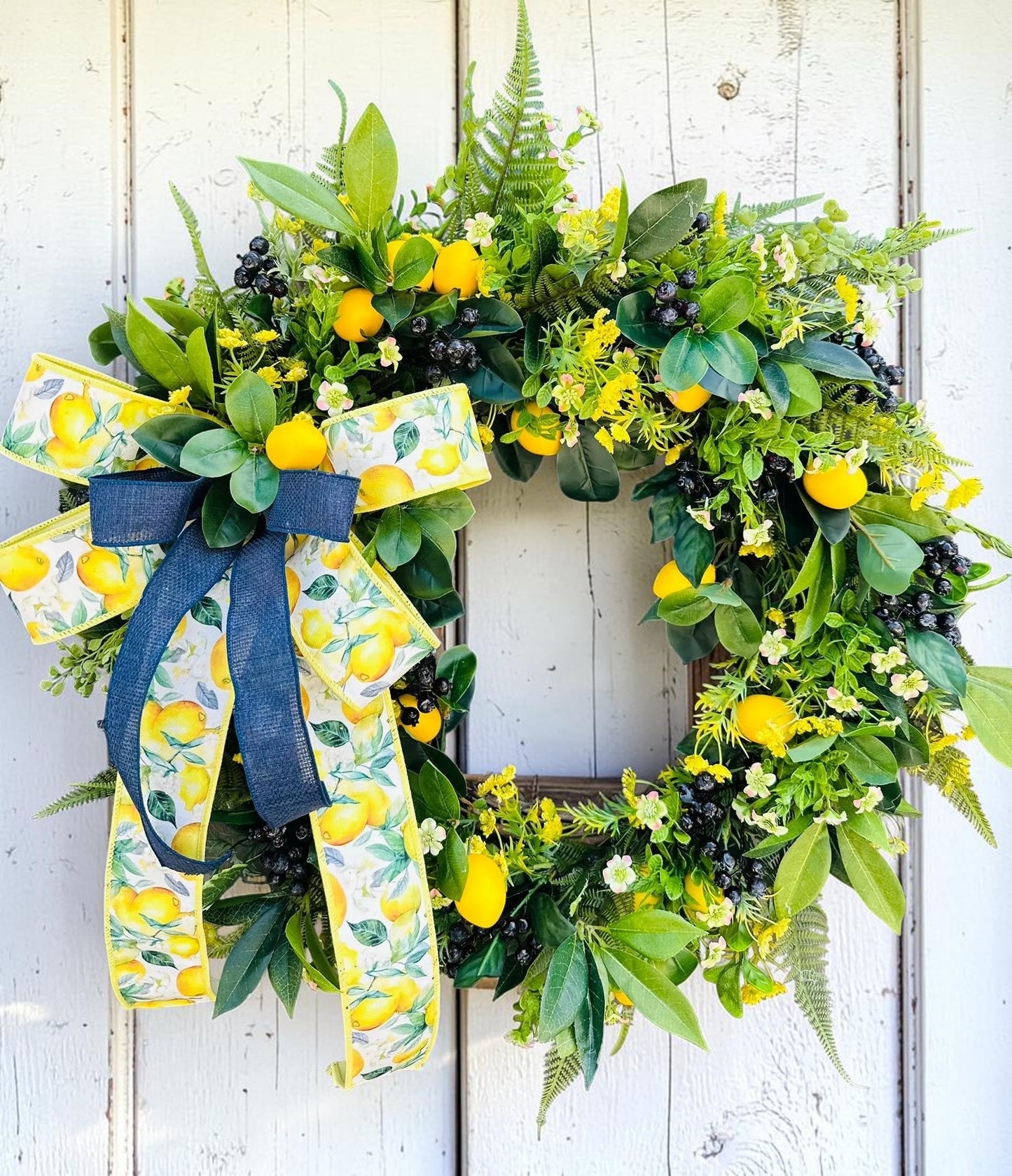 Summer Lemon and Blueberry Wreath – 26" Front Door Decor TCT Crafts