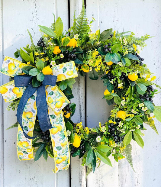 Summer Lemon and Blueberry Wreath – 26" Front Door Decor TCT Crafts