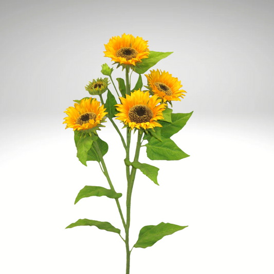40” Faux Sunflower Stem with 6 Blooms – Artificial Yellow Flower Bush for Summer Decor, Wreaths & DIY Arrangements Golden Bell