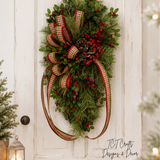 Deluxe Holly Pine Christmas Swag | Red Plaid Ribbon Bow | 36"x20" TCT Crafts