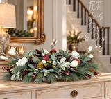 Designer Christmas Centerpiece | Magnolia Pomegranate Pine Arrangement | 34"Lx16"Hx18"W-2200 TCT Crafts Designs & Decor