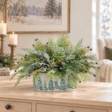 Snowy Fern & Juniper Winter Arrangement in Green Tree Cement Planter-2211 TCT Crafts