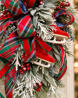 Tartan Plaid Ice Skate Swag | Red Blue Christmas Door Decor | 34"Lx18"Wx13"D-2205 TCT Crafts Designs & Decor
