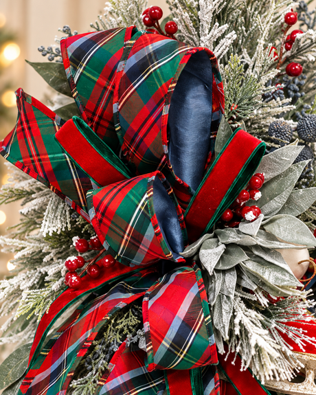 Tartan Plaid Ice Skate Swag | Red Blue Christmas Door Decor | 34"Lx18"Wx13"D-2205 TCT Crafts Designs & Decor