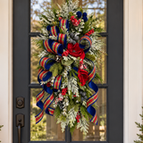 Deluxe Tartan Plaid Holiday Swag | Farrisilk Ribbon Red Blue | 42"Lx24"W-2202 TCT Crafts Designs & Decor