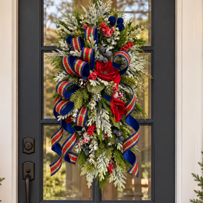 Deluxe Tartan Plaid Holiday Swag | Farrisilk Ribbon Red Blue | 42"Lx24"W-2202 TCT Crafts Designs & Decor