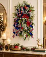 Deluxe Tartan Plaid Holiday Swag | Farrisilk Ribbon Red Blue | 42"Lx24"W-2202 TCT Crafts Designs & Decor