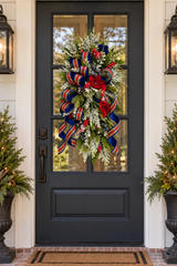 Deluxe Tartan Plaid Holiday Swag | Farrisilk Ribbon Red Blue | 42"Lx24"W-2202 TCT Crafts Designs & Decor