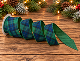 Regency Blue Green Plaid Dupioni Ribbon | Wired Christmas Ribbon | 1.5" x 10yd-MTX79148 Regency International