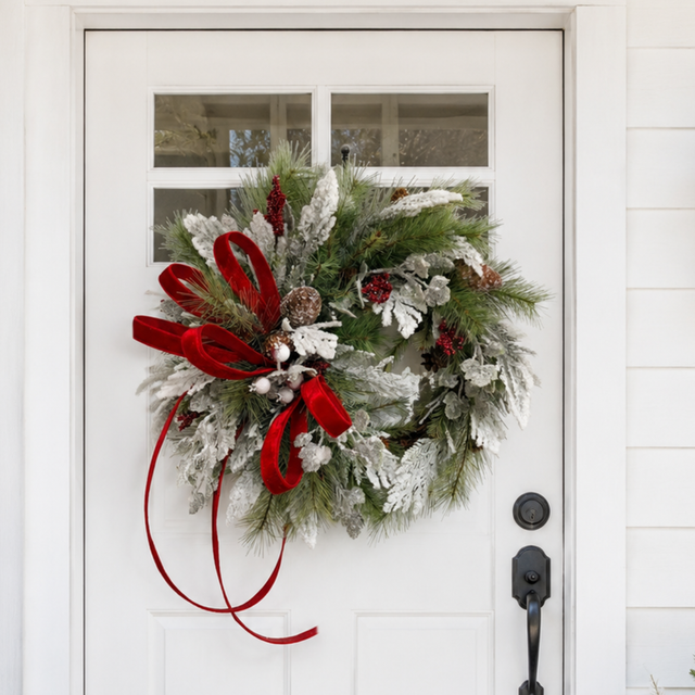Classic Christmas Grapevine Wreath | Red Velvet Ribbon Winter Door Wreath TCT Crafts