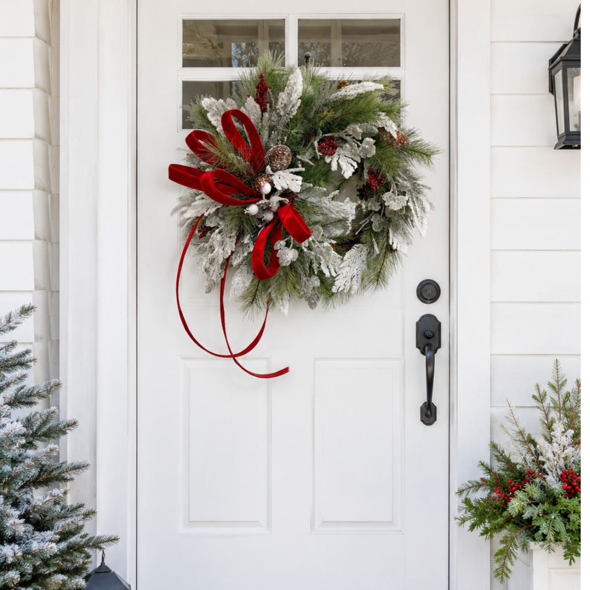 Classic Christmas Grapevine Wreath | Red Velvet Ribbon Winter Door Wreath TCT Crafts