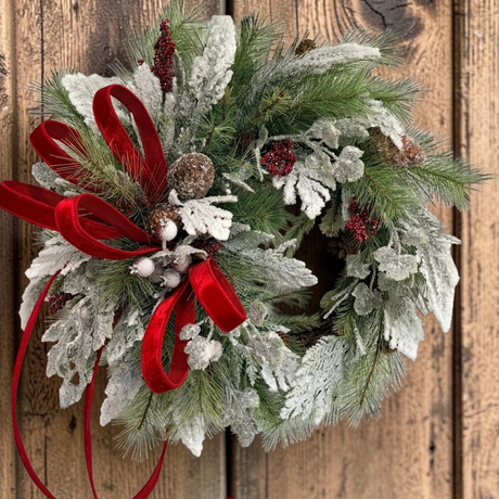 Classic Christmas Grapevine Wreath | Red Velvet Ribbon Winter Door Wreath TCT Crafts