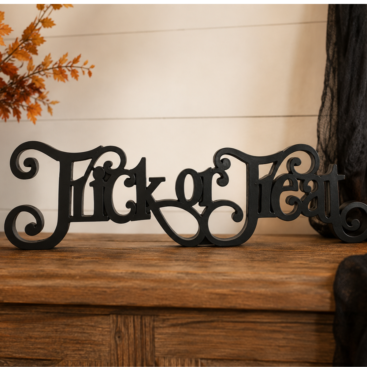 Black Resin Trick or Treat Tabletop Sign — 13.25 Inch Freestanding Halloween Cutout-41499A K & K Interiors