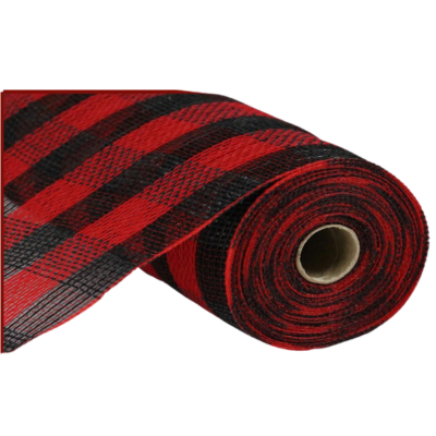 10.5" x 10yd Cotton/Faux Jute Check Mesh Red/Black - Premium Wreath Supplies-RY8307E6 Craig Bachman