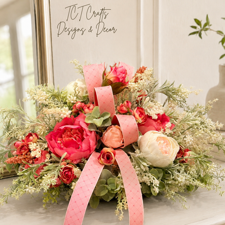 Pink Rose and Peony Artificial Floral Arrangement TCT Crafts