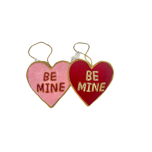 Set of 2- 4" Velvet 'Be Mine' Hearts - Embroidered in Pink/Red/Gold and Red/Gold - Valentine's Day Decor - TCT Crafts - (MTX71533) Regency