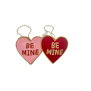 Set of 2- 4" Velvet 'Be Mine' Hearts - Embroidered in Pink/Red/Gold and Red/Gold - Valentine's Day Decor - TCT Crafts - (MTX71533)