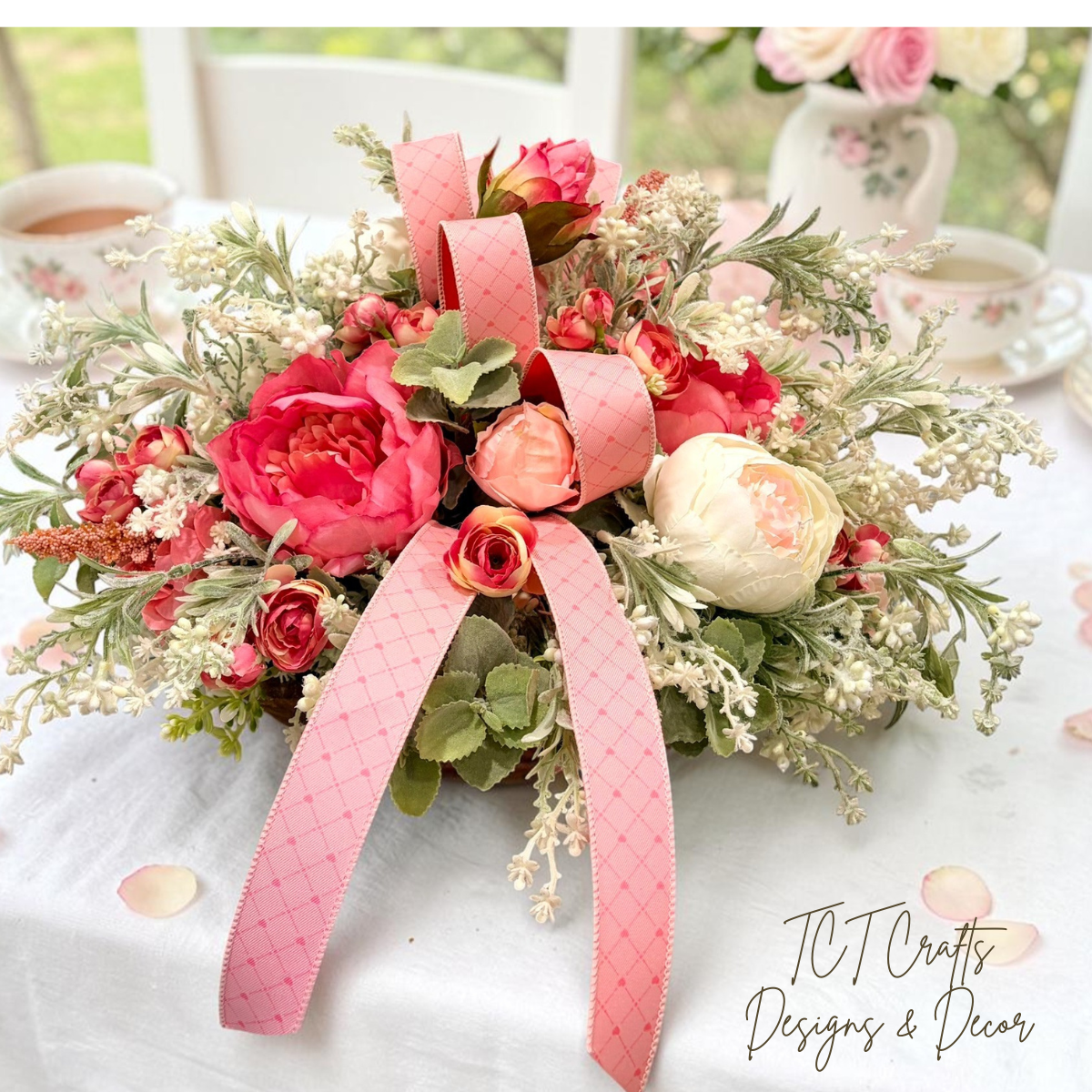 Pink Rose and Peony Artificial Floral Arrangement TCT Crafts