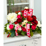 Red Rose Peony Valentine Dough Bowl Arrangement
