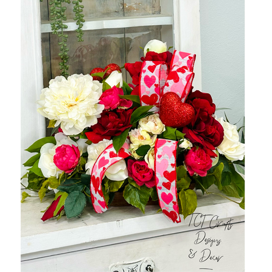 Red Rose Peony Valentine Dough Bowl Arrangement