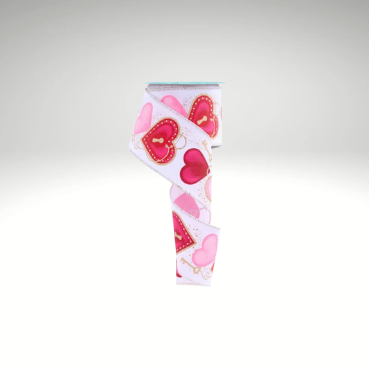 Valentine Heart Lock Wired Ribbon 2.5 Inch-RGF152227