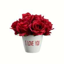 Load image into Gallery viewer, 7&quot; Artificial Red Rose Arrangement | &quot;I Love You&quot; Ceramic Vase for Romantic Decor