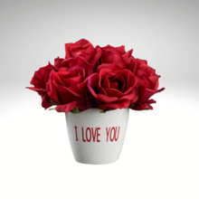 Load image into Gallery viewer, 7&quot; Artificial Red Rose Arrangement | &quot;I Love You&quot; Ceramic Vase for Romantic Decor