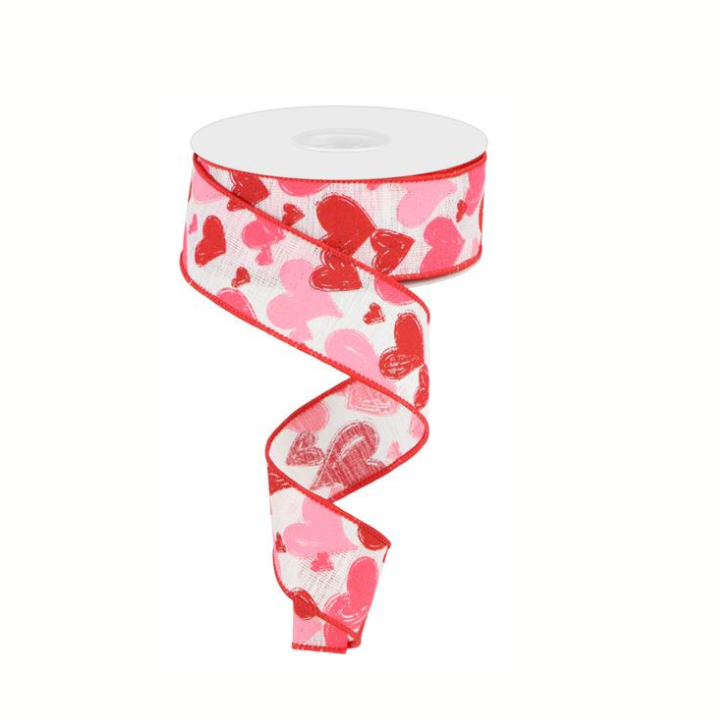 1.5"x10YD Hand Drawn Hearts Valentine's Day Wired Ribbon-Pink/Red/White/Light Pink(RGC199527) TCT Crafts