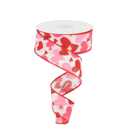 1.5"x10YD Hand Drawn Hearts Valentine's Day Wired Ribbon-Pink/Red/White/Light Pink(RGC199527) TCT Crafts