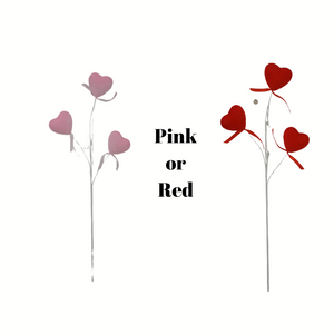 25'' Velvet Heart Spray - Romantic Pink or Red Floral Stems for Decor