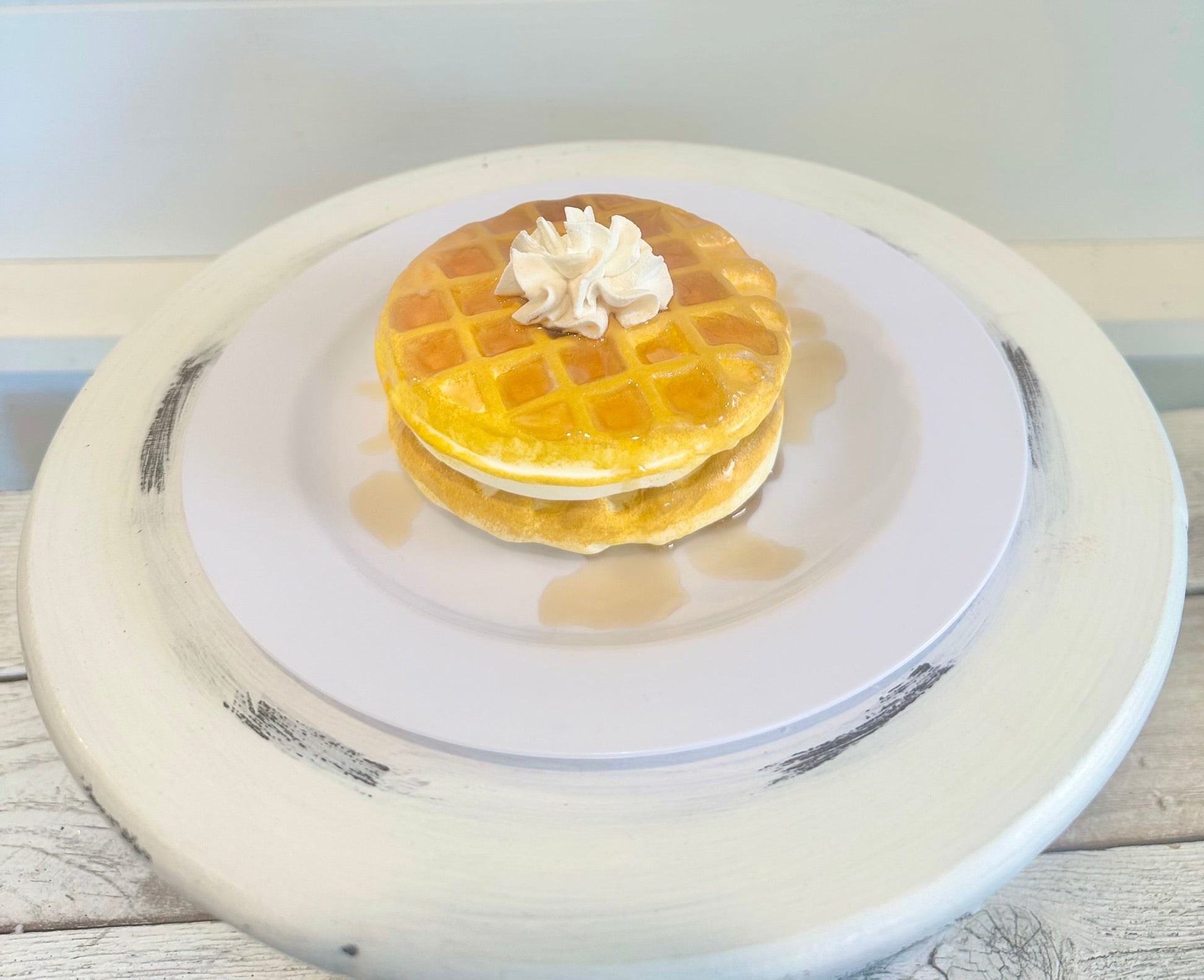 Fake Waffle Plate Display - Decorative Food Prop with Faux Syrup & Cream, Ideal for Photoshoots and Home Decor TCT Crafts