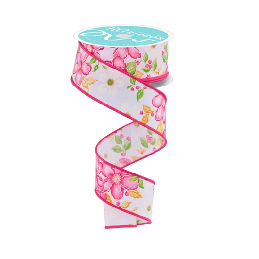 Watercolor Floral Ribbon Pink | 1.5x10yd Wired-RGF1153WT Craig Bachman
