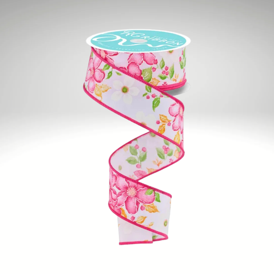 Watercolor Floral Ribbon Pink | 1.5x10yd Wired-RGF1153WT Craig Bachman