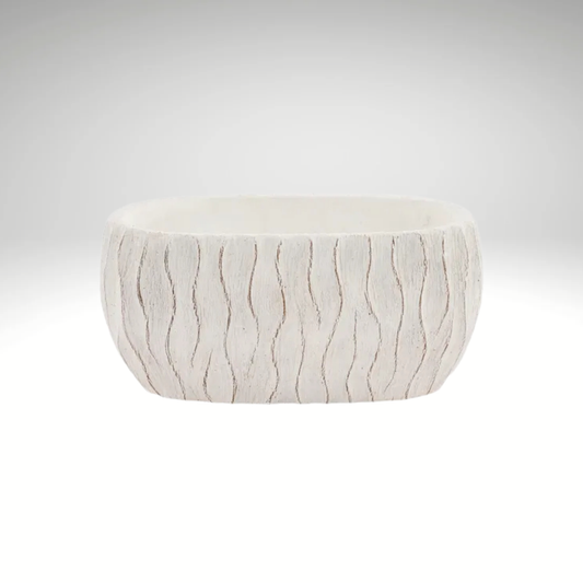 White Textured Wavy-Line Cement Planter 8.25"-MX112227 Craig Bachman