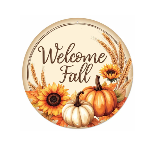 Welcome Fall Pumpkin Metal Sign 12 Inch Wreath Accent-MD1891 Craig Bachman