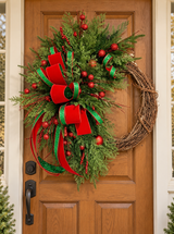 Large Whimsical Red & Green Christmas Grapevine Wreath – 36" TCT Crafts Designs & Decor