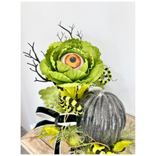 Load image into Gallery viewer, Fun and Whimsical Halloween Arrangement | 19&quot;x17&quot; | Unique Decor with Eyeball Flower, Glitter Pumpkin, and Ribbon by TCT Crafts