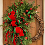 Large Whimsical Red & Green Christmas Grapevine Wreath – 36" TCT Crafts Designs & Decor