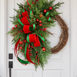 Large Whimsical Red & Green Christmas Grapevine Wreath – 36" TCT Crafts Designs & Decor