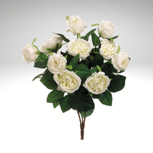 Load image into Gallery viewer, 16&quot; Artificial Cream Cabbage Rose Bush | Faux Floral Stem with 10 Flower Heads