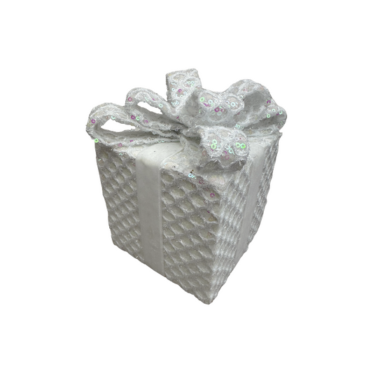 White Sequin Gift Box Decor with Velvet Bow | Christmas & Party Display-86355WT Liberty Floral