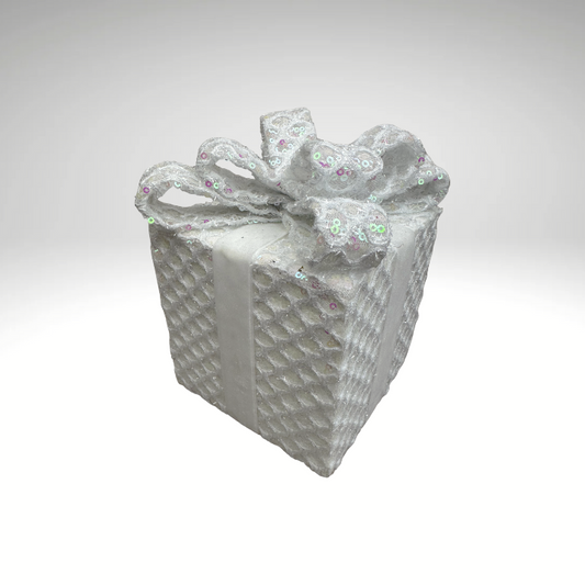 White Sequin Gift Box Decor with Velvet Bow | Christmas & Party Display-86355WT Liberty Floral