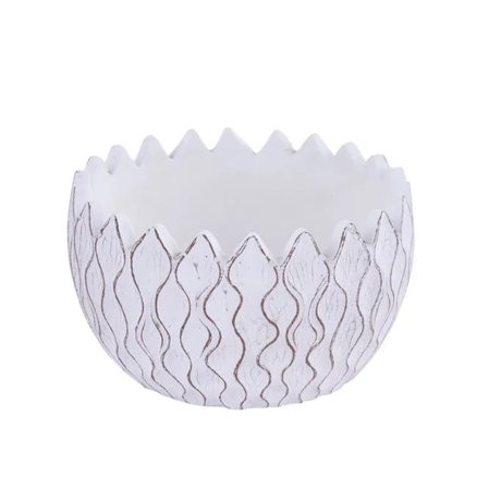 White Wavy Grooved Cement Planter Bowl – Modern Textured Vase-MX134427 Craig Bachman