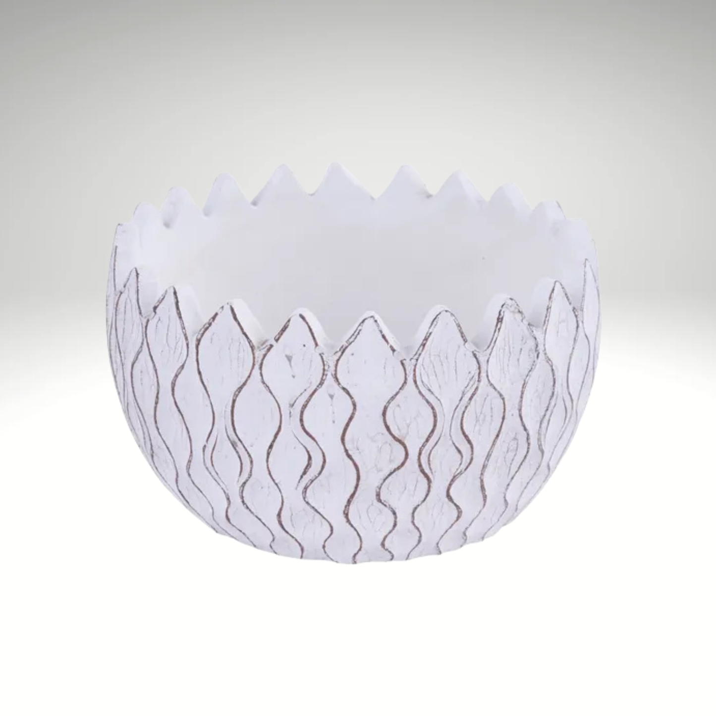 White Wavy Grooved Cement Planter Bowl – Modern Textured Vase-MX134427 Craig Bachman